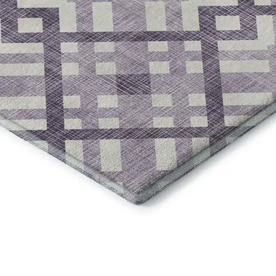 Purple And Ivory Geometric Washable Area Rug With UV Protection Photo 7
