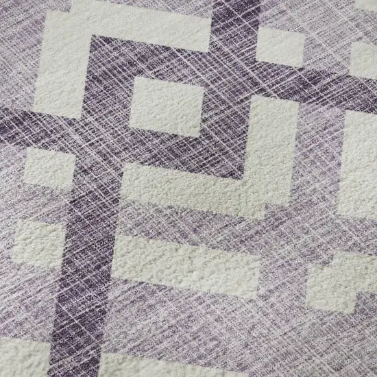 Purple And Ivory Geometric Washable Area Rug With UV Protection Photo 9