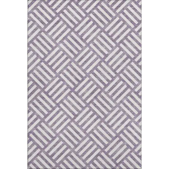 Purple And Ivory Geometric Washable Area Rug With UV Protection Photo 1