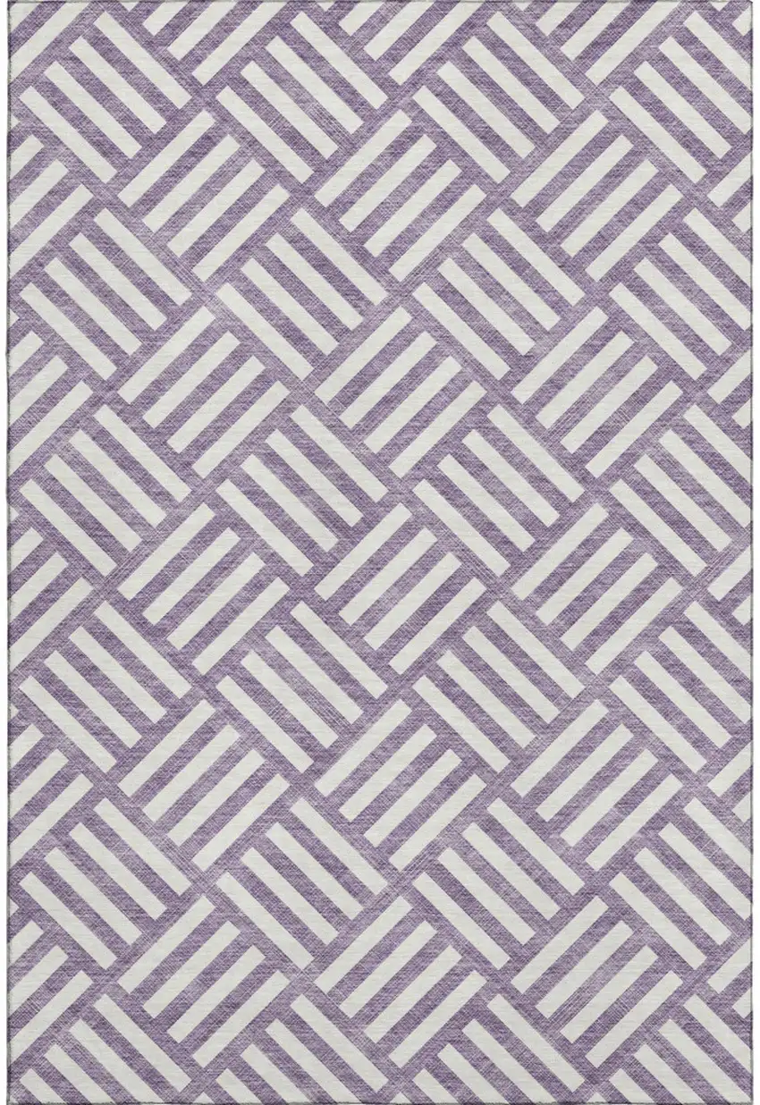 Purple And Ivory Geometric Washable Area Rug With UV Protection Photo 1