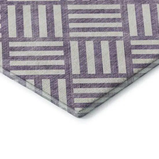 Purple And Ivory Geometric Washable Area Rug With UV Protection Photo 5