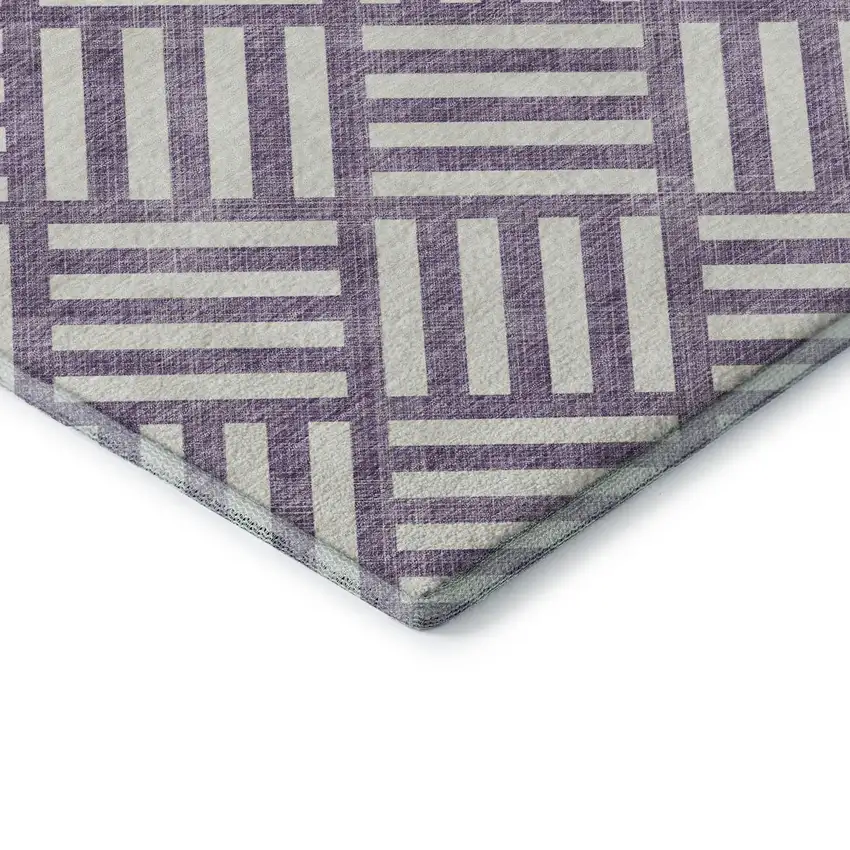 Purple And Ivory Geometric Washable Area Rug With UV Protection Photo 5