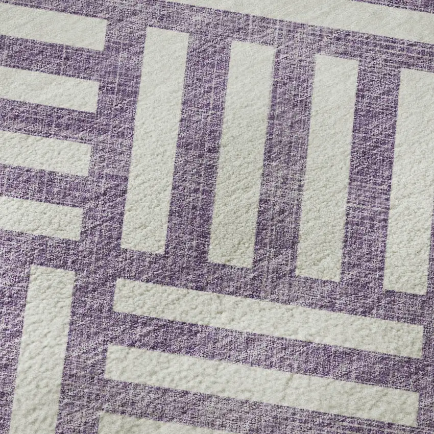 Purple And Ivory Geometric Washable Area Rug With UV Protection Photo 7