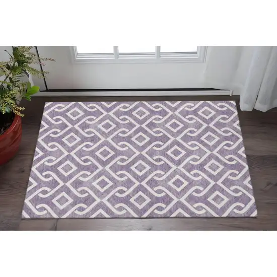 Purple And Ivory Geometric Washable Area Rug With UV Protection Photo 2