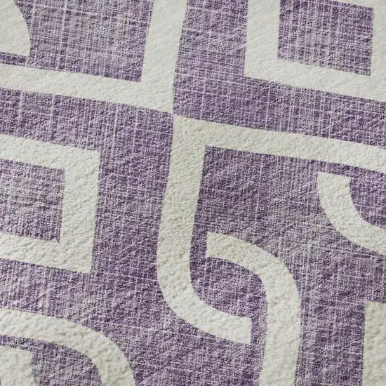 Purple And Ivory Geometric Washable Area Rug With UV Protection Photo 8