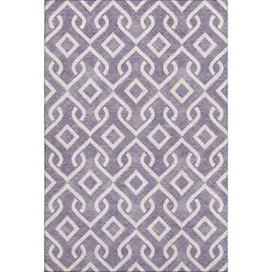 Photo of Purple And Ivory Geometric Washable Area Rug With UV Protection