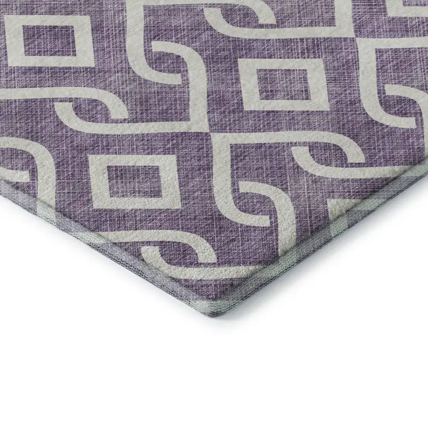 Purple And Ivory Geometric Washable Area Rug With UV Protection Photo 6