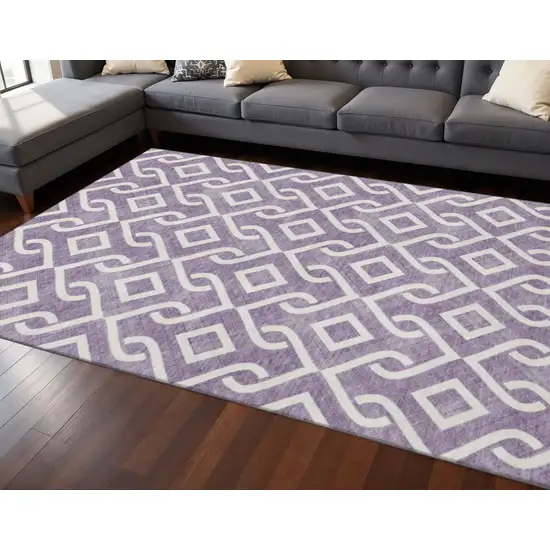 Purple And Ivory Geometric Washable Area Rug With UV Protection Photo 2