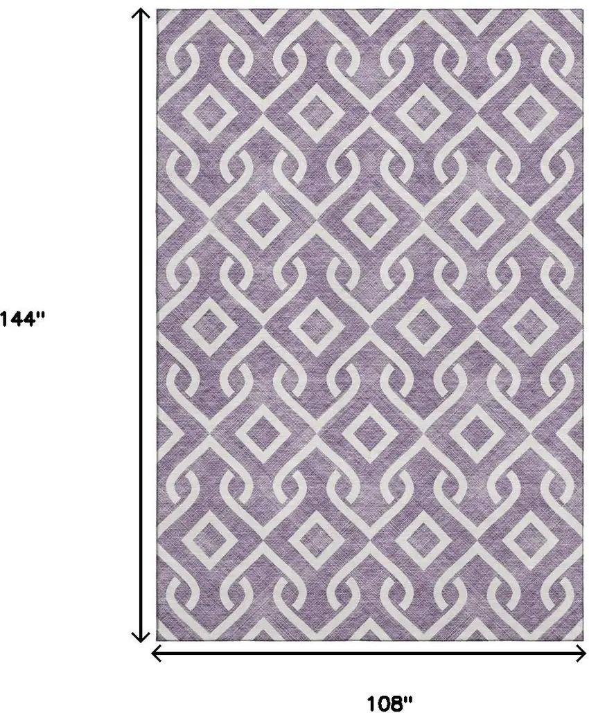 Purple And Ivory Geometric Washable Area Rug With UV Protection Photo 9