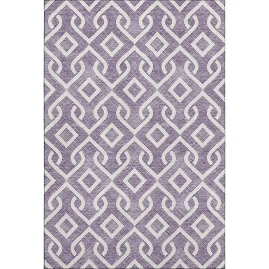 Purple And Ivory Geometric Washable Area Rug With UV Protection Photo 1