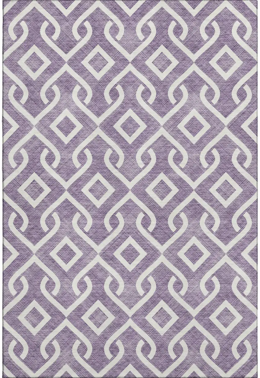 Purple And Ivory Geometric Washable Area Rug With UV Protection Photo 1