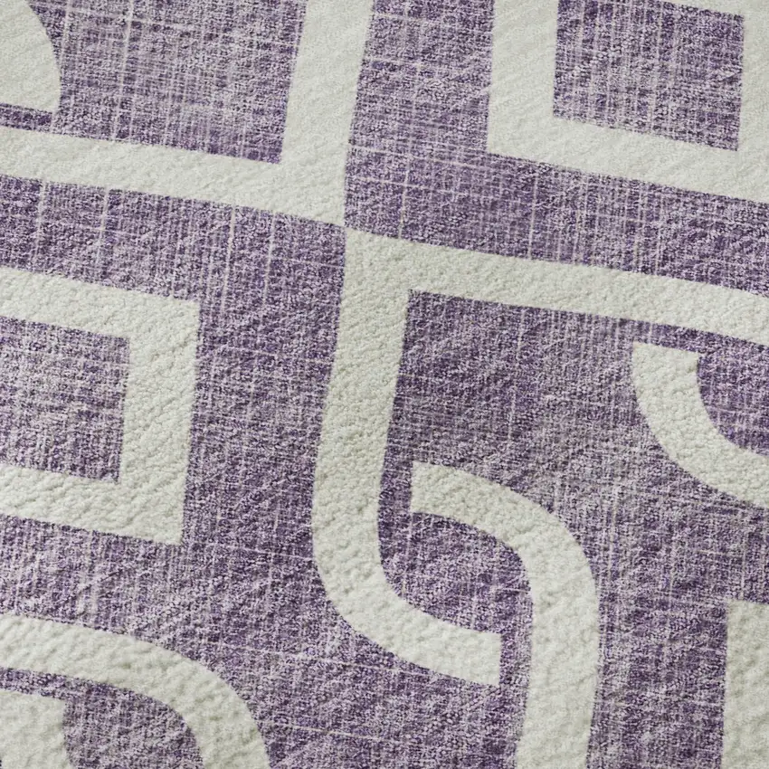Purple And Ivory Geometric Washable Area Rug With UV Protection Photo 8