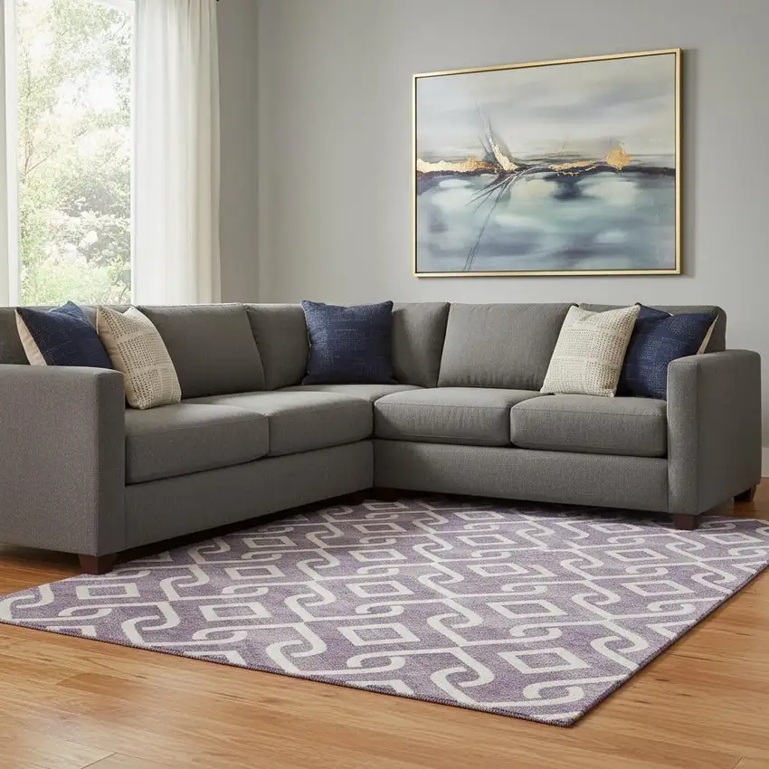 Purple And Ivory Geometric Washable Area Rug With UV Protection Photo 1