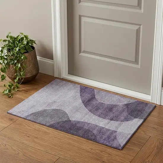 Purple And Ivory Geometric Washable Area Rug With UV Protection Photo 1
