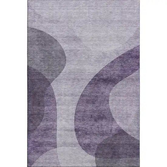 Purple And Ivory Geometric Washable Area Rug With UV Protection Photo 1