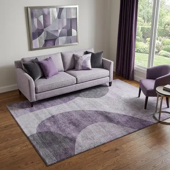 Purple And Ivory Geometric Washable Area Rug With UV Protection Photo 2