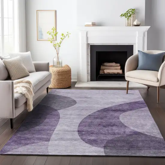 Purple And Ivory Geometric Washable Area Rug With UV Protection Photo 5
