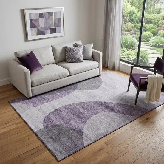 Purple And Ivory Geometric Washable Area Rug With UV Protection Photo 1