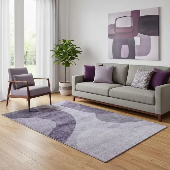 Purple And Ivory Geometric Washable Area Rug With UV Protection Photo 1