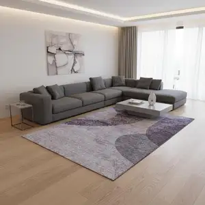 Photo of Purple And Ivory Geometric Washable Area Rug With UV Protection