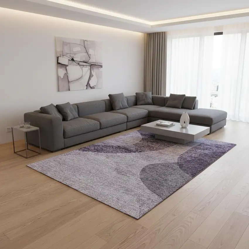 Purple And Ivory Geometric Washable Area Rug With UV Protection Photo 1