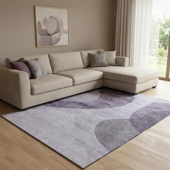 Purple And Ivory Geometric Washable Area Rug With UV Protection Photo 1