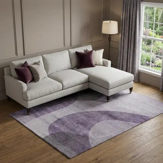 Purple And Ivory Geometric Washable Area Rug With UV Protection Photo 1