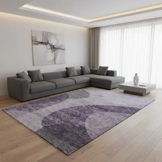 Purple And Ivory Geometric Washable Area Rug With UV Protection Photo 1