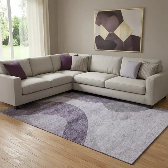 Purple And Ivory Geometric Washable Area Rug With UV Protection Photo 1