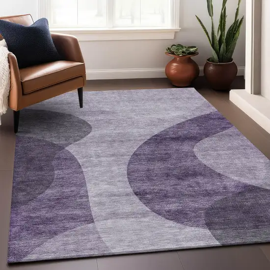 Purple And Ivory Geometric Washable Area Rug With UV Protection Photo 4