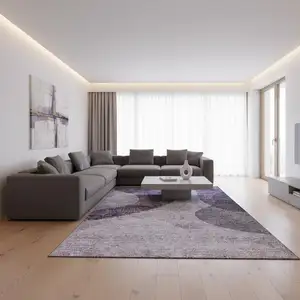 Photo of Purple And Ivory Geometric Washable Area Rug With UV Protection