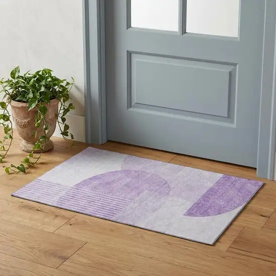Purple And Ivory Geometric Washable Area Rug With UV Protection Photo 1