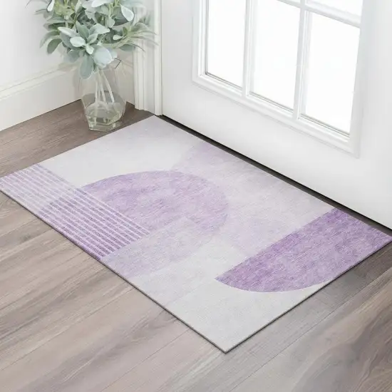 Purple And Ivory Geometric Washable Area Rug With UV Protection Photo 1