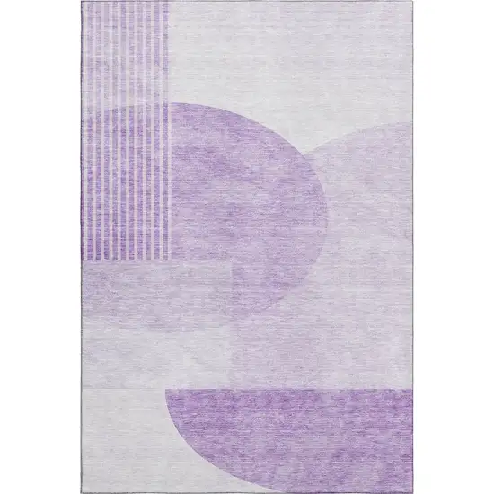 Purple And Ivory Geometric Washable Area Rug With UV Protection Photo 1