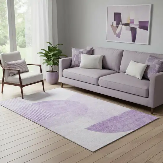 Purple And Ivory Geometric Washable Area Rug With UV Protection Photo 1