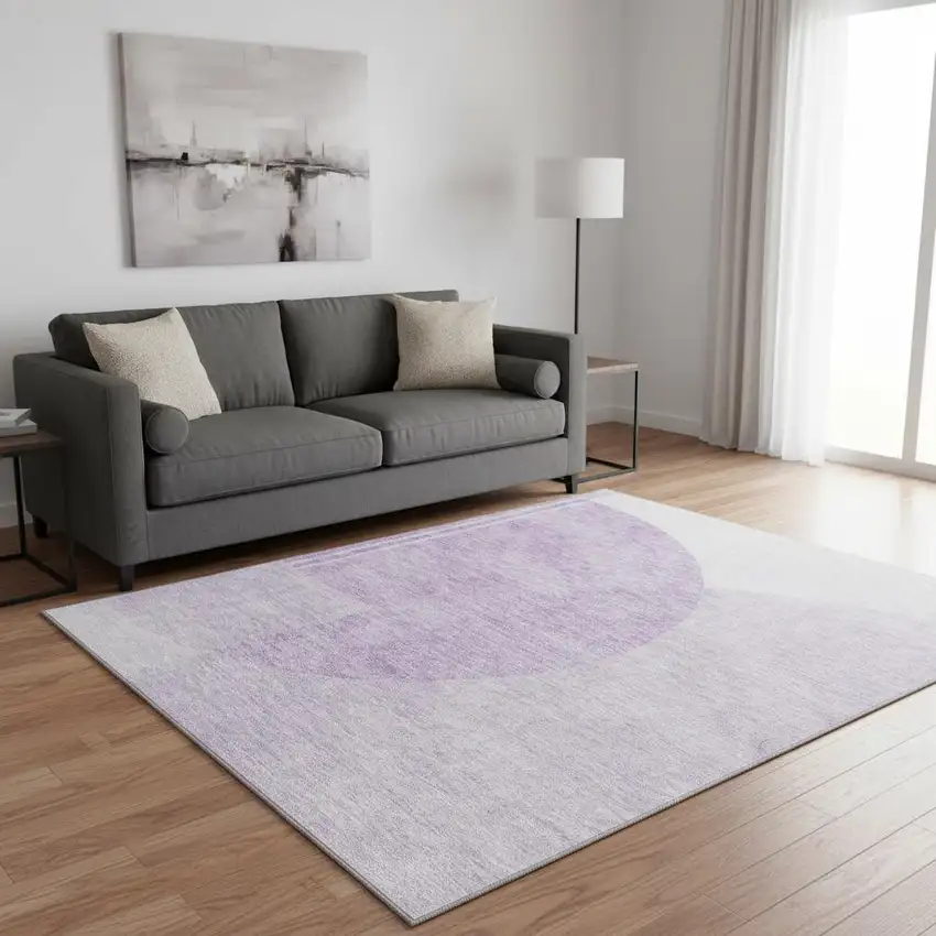 Purple And Ivory Geometric Washable Area Rug With UV Protection Photo 1