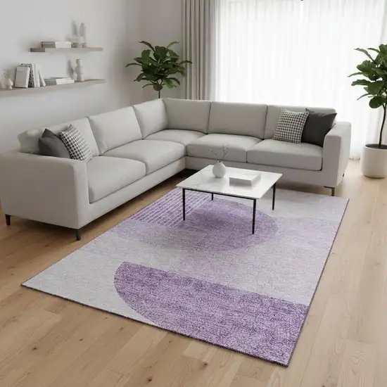 Purple And Ivory Geometric Washable Area Rug With UV Protection Photo 1