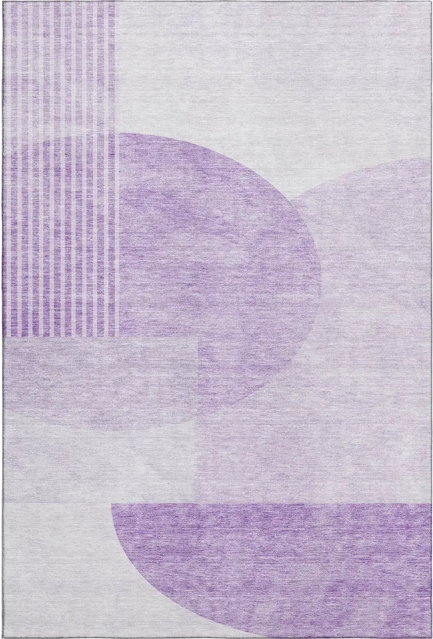 Purple And Ivory Geometric Washable Area Rug With UV Protection Photo 2