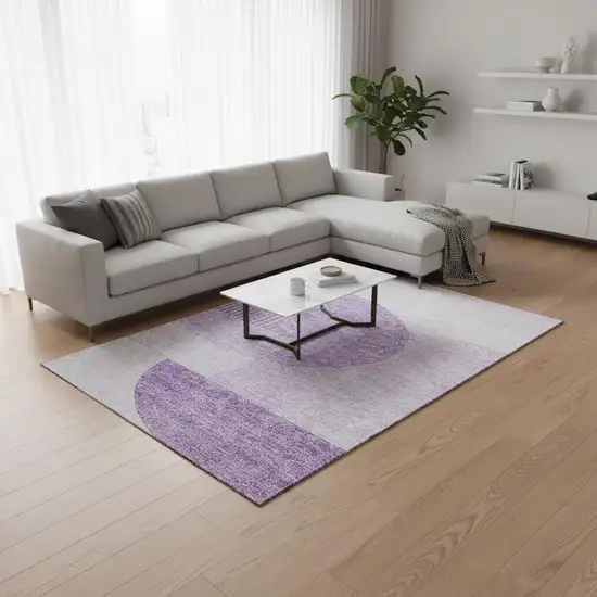 Purple And Ivory Geometric Washable Area Rug With UV Protection Photo 3