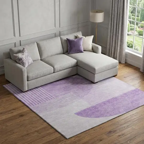Purple And Ivory Geometric Washable Area Rug With UV Protection Photo 1