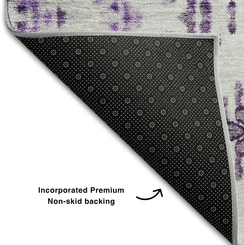 Purple And Ivory Geometric Washable Area Rug With UV Protection Photo 6
