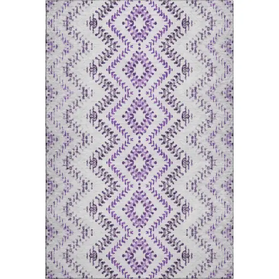 Purple And Ivory Geometric Washable Area Rug With UV Protection Photo 1