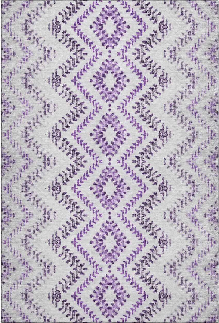 Purple And Ivory Geometric Washable Area Rug With UV Protection Photo 1