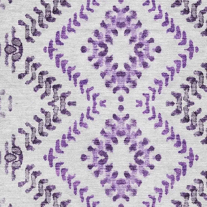 Purple And Ivory Geometric Washable Area Rug With UV Protection Photo 2