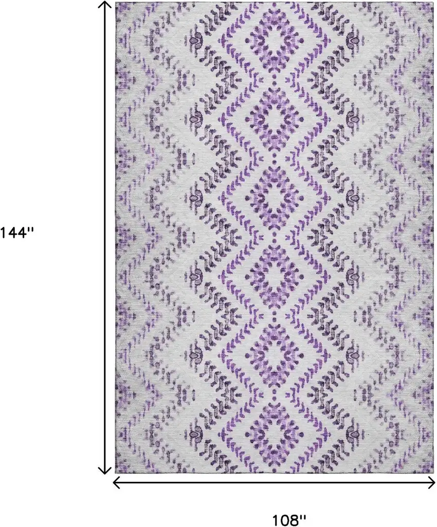 Purple And Ivory Geometric Washable Area Rug With UV Protection Photo 3