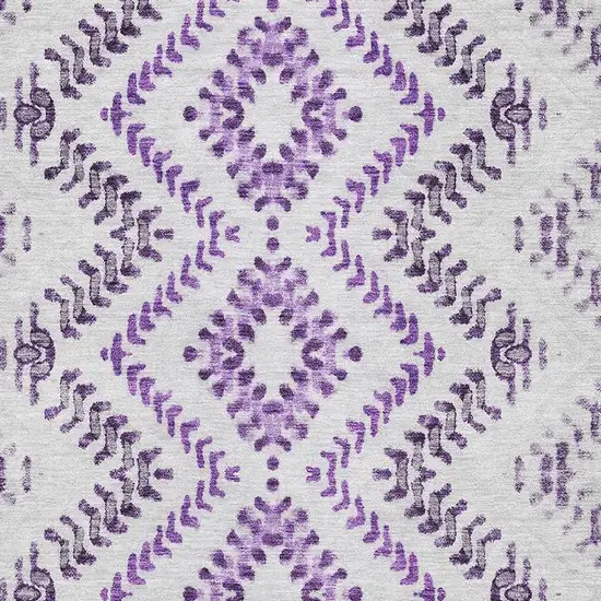 Purple And Ivory Geometric Washable Area Rug With UV Protection Photo 3