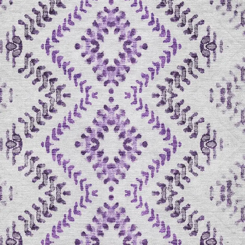 Purple And Ivory Geometric Washable Area Rug With UV Protection Photo 3
