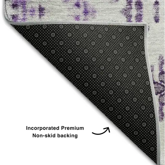 Purple And Ivory Geometric Washable Area Rug With UV Protection Photo 6