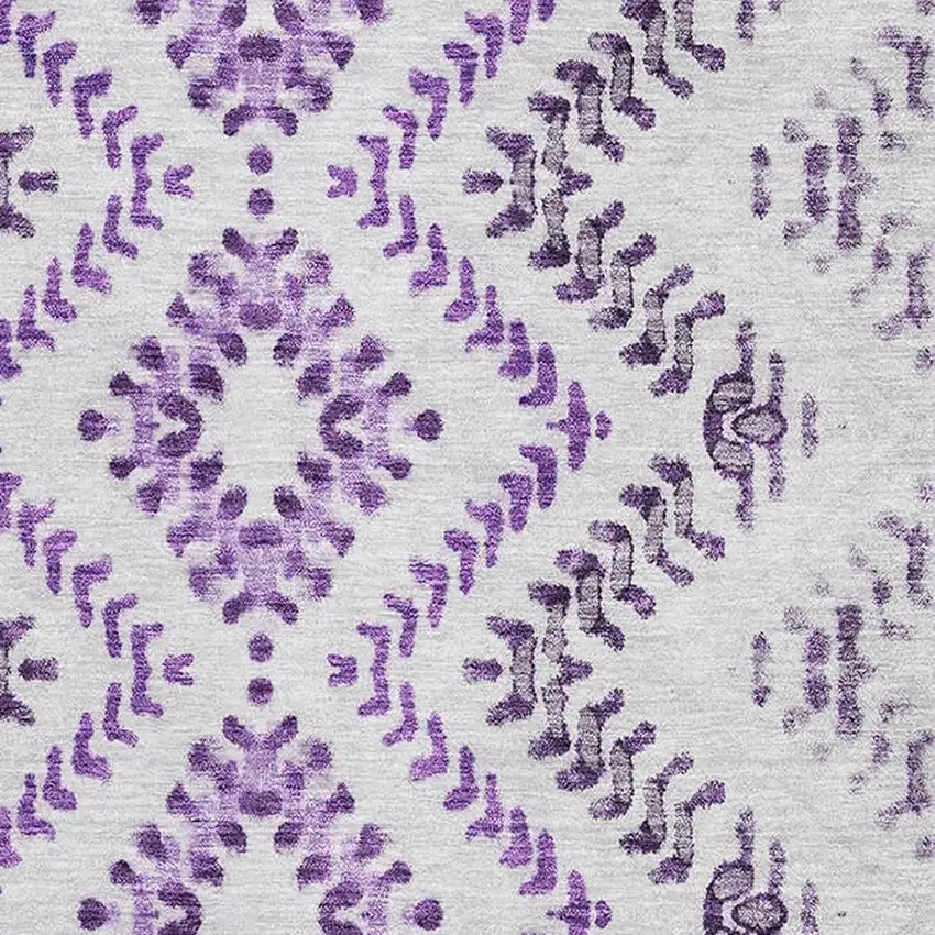 Purple And Ivory Geometric Washable Area Rug With UV Protection Photo 2