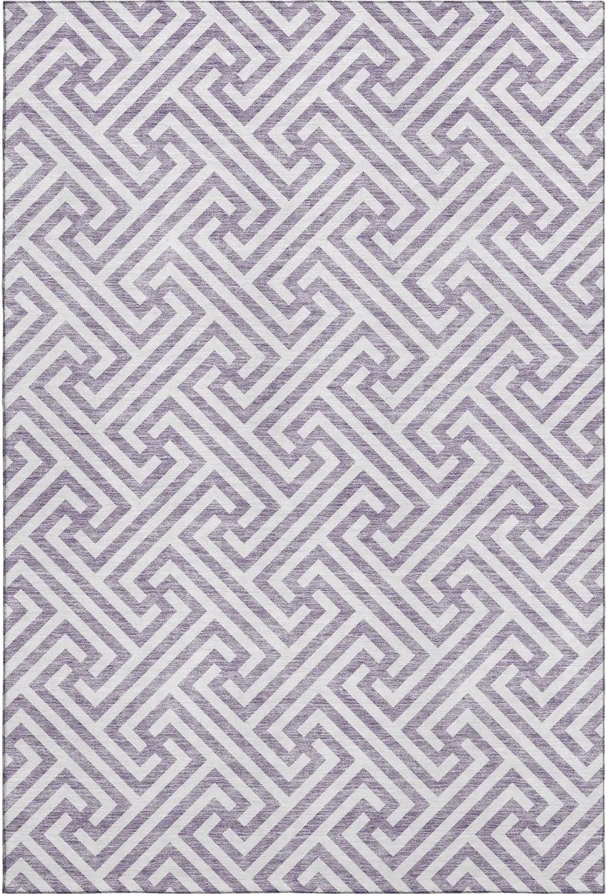 Purple And Ivory Geometric Washable Area Rug With UV Protection Photo 1